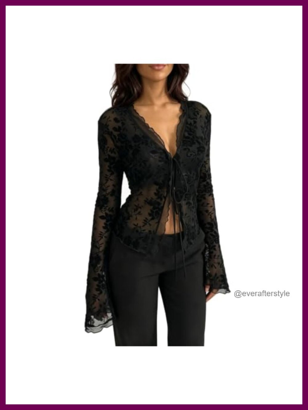 Women Long Sleeve Lace Crop Top See Through Mesh Leopard Ruffle V Neck